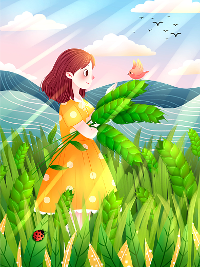 小清新24小满节气插画