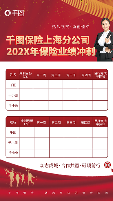 保险销售促销业绩冲刺保险顾问表格