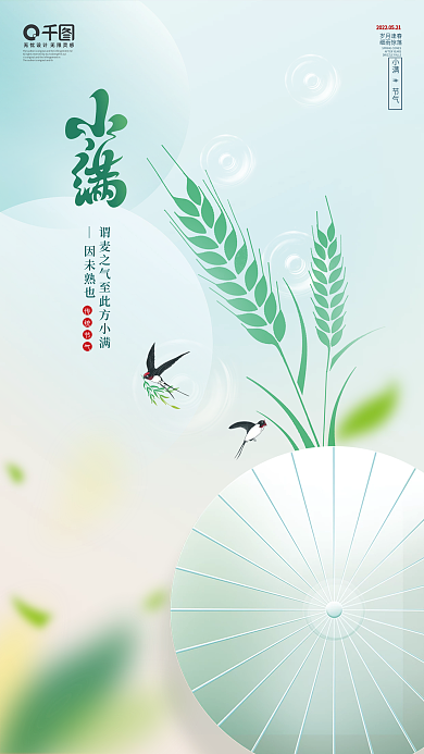 创意简约小满节气岁月逢春节气宣传海报