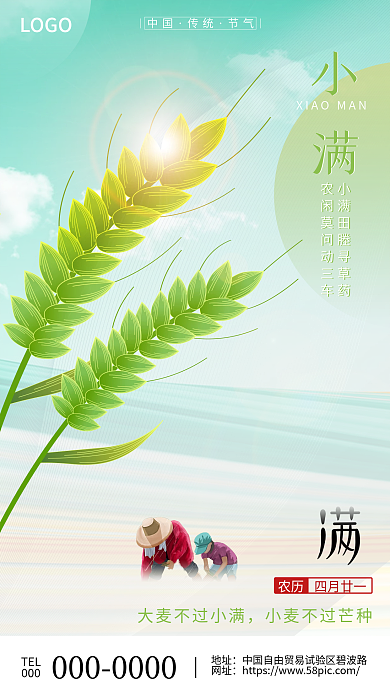 简约创意TEL000小满手机海报