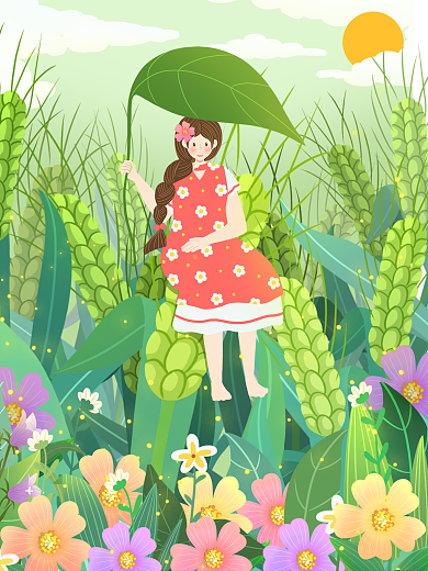 二十四节气小满可爱卡通女孩