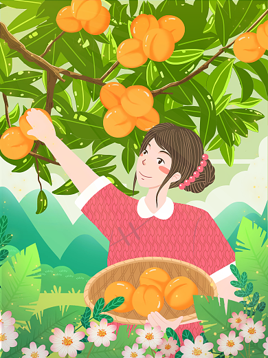 二十四节气小满黄女孩摘杏子