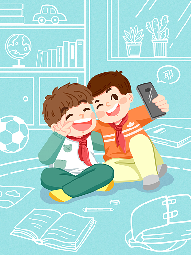 虚实象生快乐自拍手绘插画