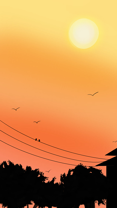 手绘傍晚剪影h5手机壁纸