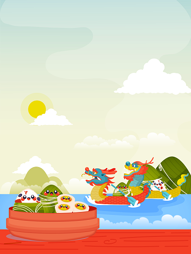 端午节龙舟手绘矢量插画