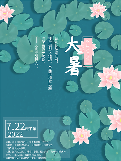 大暑海报睡莲莲花夏天插画绘画
