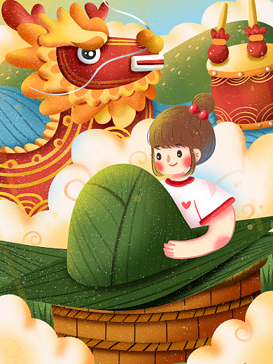端午节创意吃粽子纪念屈意插画