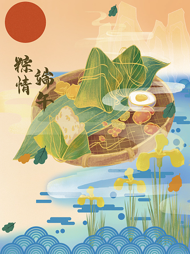 手绘端午节粽情端午红枣栗子咸鸭蛋海报