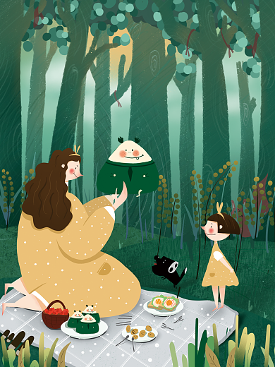 端午节聚餐手绘插画