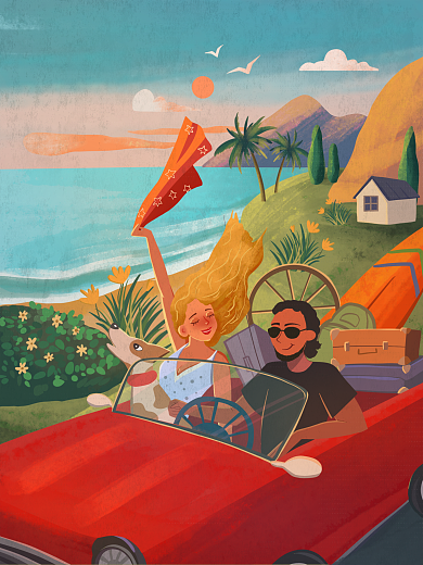 夏天旅行度假插画小清新