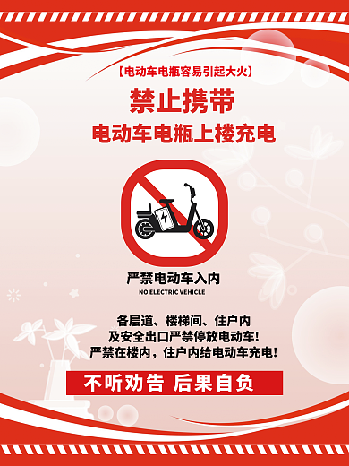 电动车自行车禁止携带各层道社区宣传