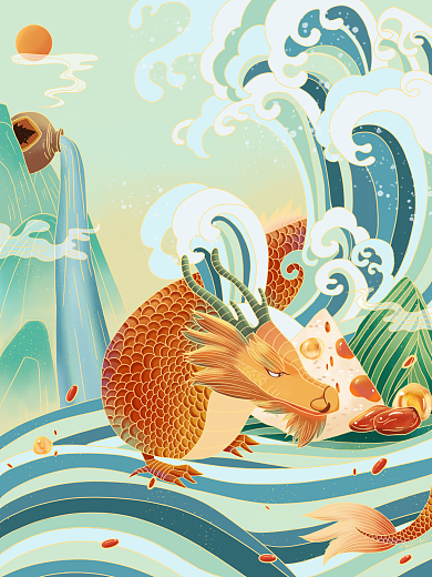 国潮风中国风龙山水