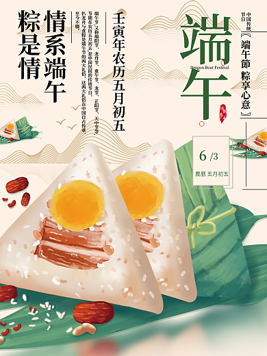 中国风粽子龙舟节重午节节日海报