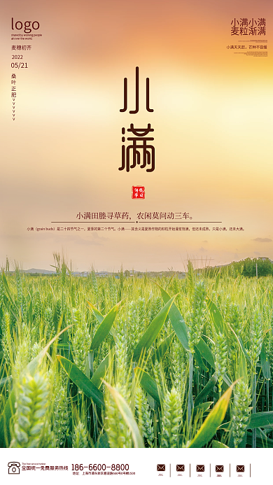 小满海报二十四节气创意节日传统小麦春季