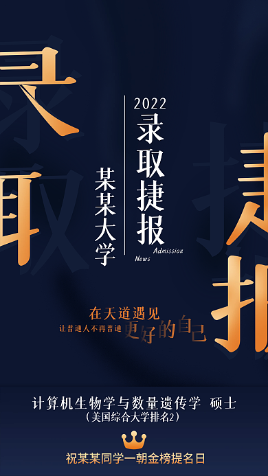 留学教育录取捷报某某大学录取捷报海报