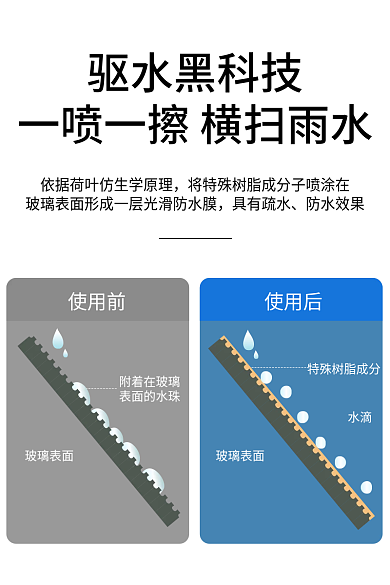 汽车玻璃黑附着在玻璃表面的水珠水剂电商主图