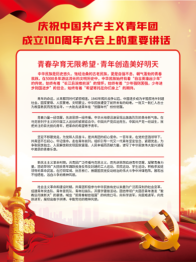 庆祝共青团的传统始终有着大会讲话党建海报