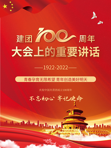 庆祝共青团建团周年大会讲话海报