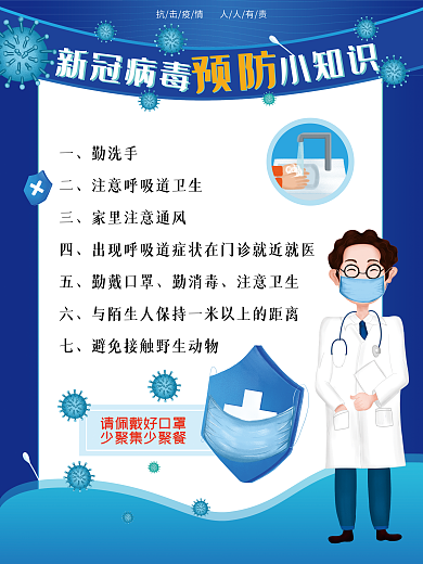 新冠病毒勤洗手勤戴口罩疫情海报
