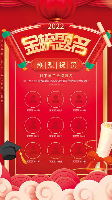 红色喜庆2022热烈祝贺海报