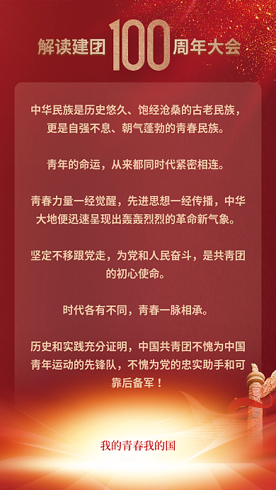 党建风青年的命运中华100周年庆大会解读海报