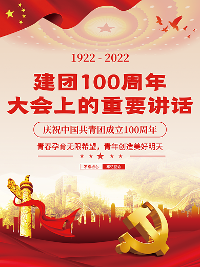 庆祝共青团不忘初心牢记使命大会讲话党建海报