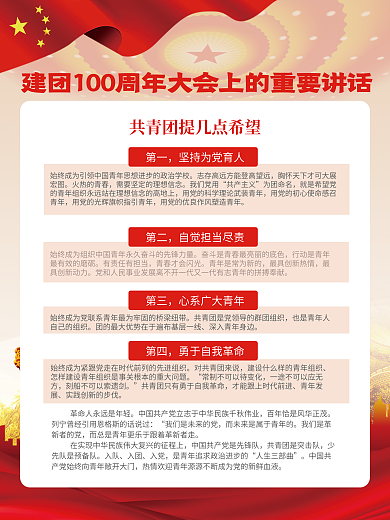 庆祝共青团第一火热的青春大会讲话党建海报