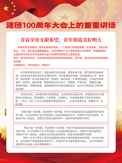 庆祝共青团永葆青春今天大会讲话党建海报