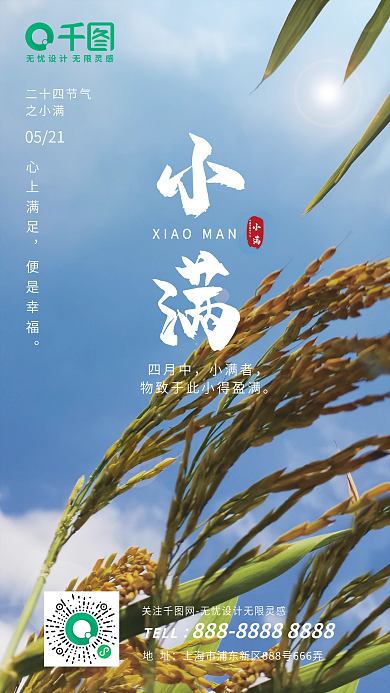 小满节气海报平面排版简约色彩时尚