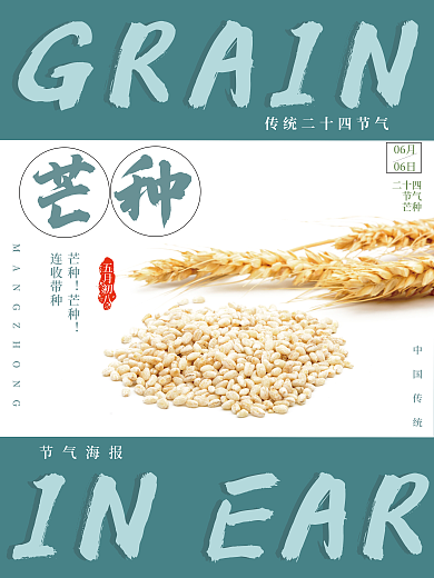 传统二十四节气五月初八06月风格芒种英文创意海报