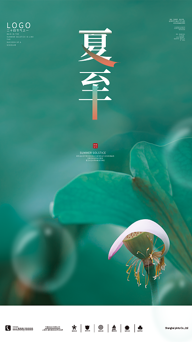荷花夏天传统节气夏至海报