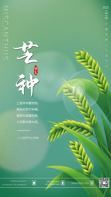 中国传统二十四节气芒种节气绿色海报