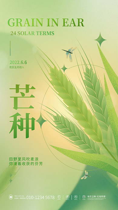 弥散风芒种有芒之种节气稻穗节日海报