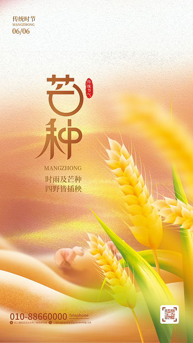 简约风传统节气时雨及芒种节气海报