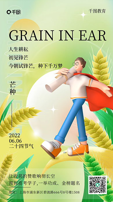 芒种与高考3d立体风手机海报