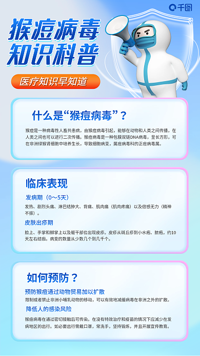 医疗猴猴痘病毒知识科普科普手机海报创意3d渐变