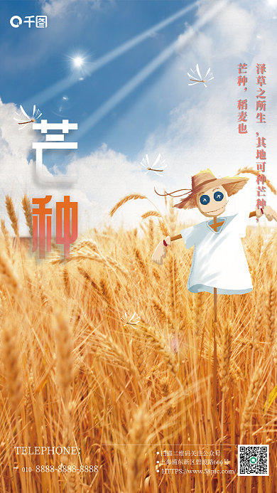 简约芒种节日插画海报