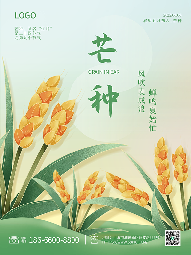 芒种节气海报麦子水稻简约创意夏天庄稼