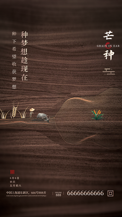 24节气6月6日农历创意海报