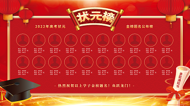 红色大气鱼跃龙门姓名光荣榜金榜题名背景展板