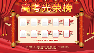 红色喜庆照片2022年高考光荣榜展板