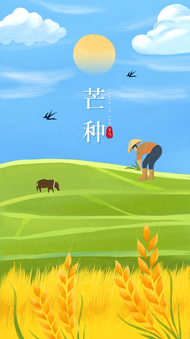 芒种插画中国传统节日二十四节气地产海报