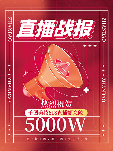 创意直播热烈祝贺再接再厉海报