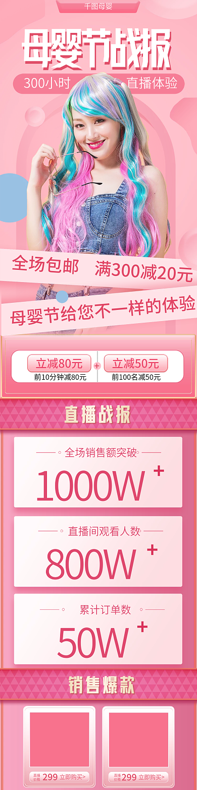 618母婴专场电商直播战报促营销长图汇报