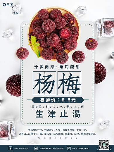 杨梅尝鲜杨梅汁多肉厚价促销海报