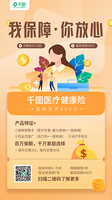 医疗保险营销我保障你放心手机海报
