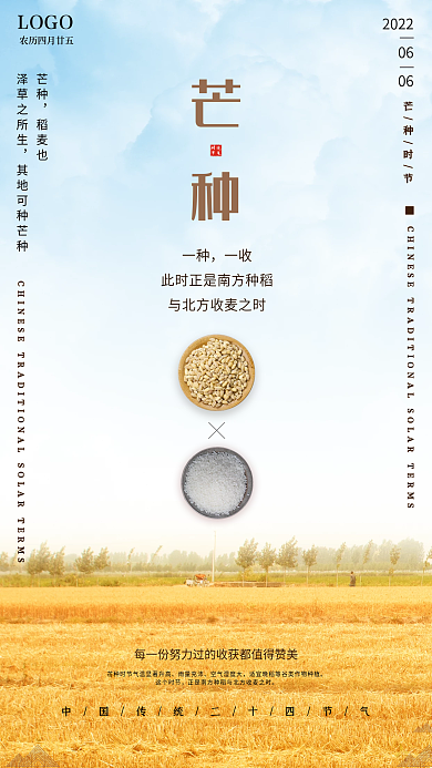 简约大气芒种时节雨量充沛二十四节气节日手机海报