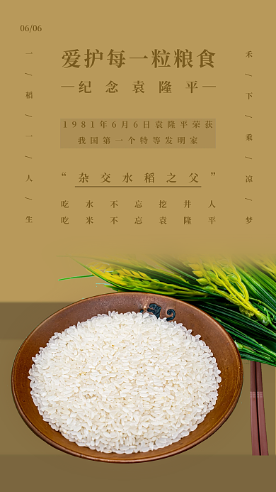 爱护每纪念袁隆平0606手机海报