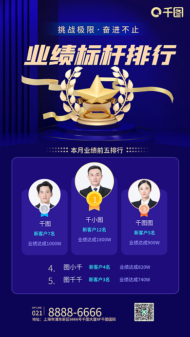 蓝金业绩挑战极限奋进不止立体奖杯海报