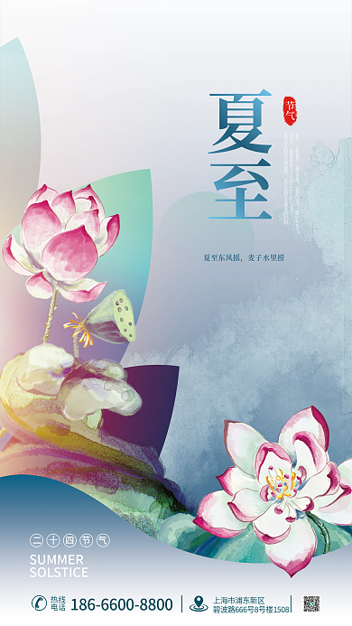 传统二十四节气荷花夏至节气海报